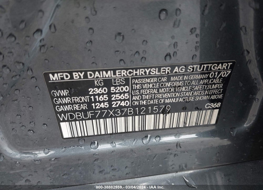 2007 MERCEDES-BENZ E 63 AMG VIN: WDBUF77X37B121579