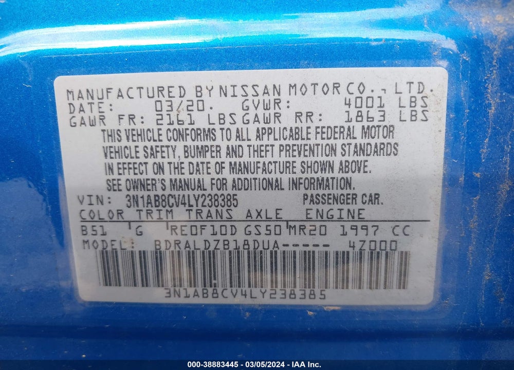 2020 NISSAN SENTRA SV XTRONIC CVT VIN: 3N1AB8CV4LY238385
