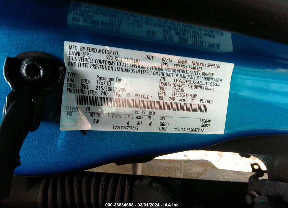 2014 FORD FOCUS VIN: 1FADP3J24EL115534