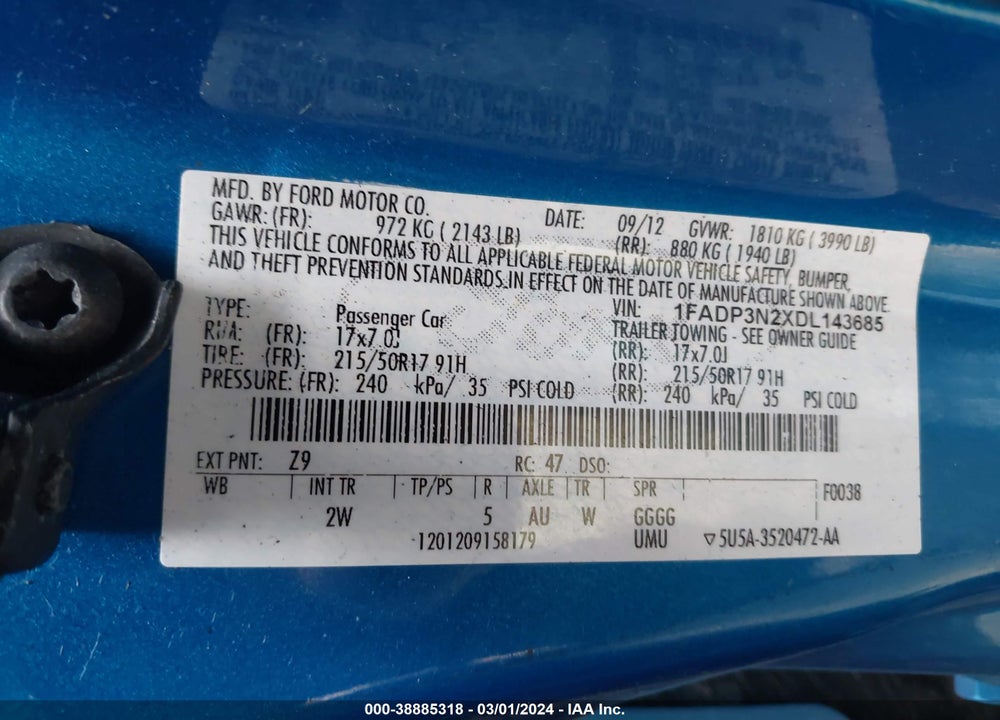 2013 FORD FOCUS TITANIUM VIN: 1FADP3N2XDL143685