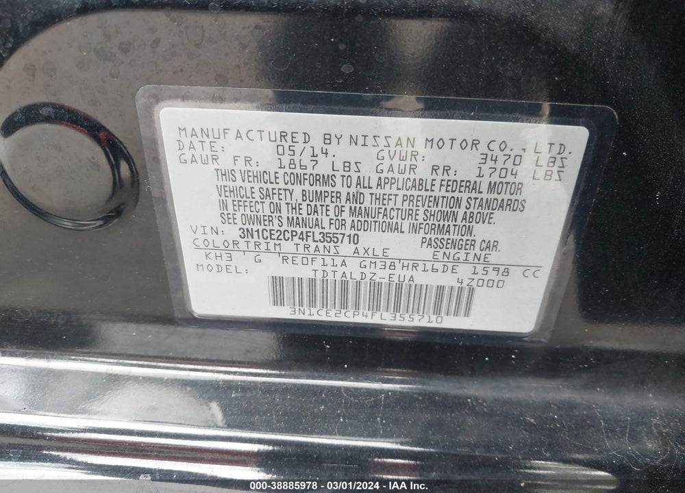 2015 NISSAN VERSA NOTE SV VIN: 3N1CE2CP4FL355710