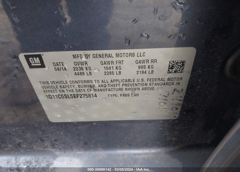 2014 CHEVROLET MALIBU VIN: 1G11C5SL5EF275814