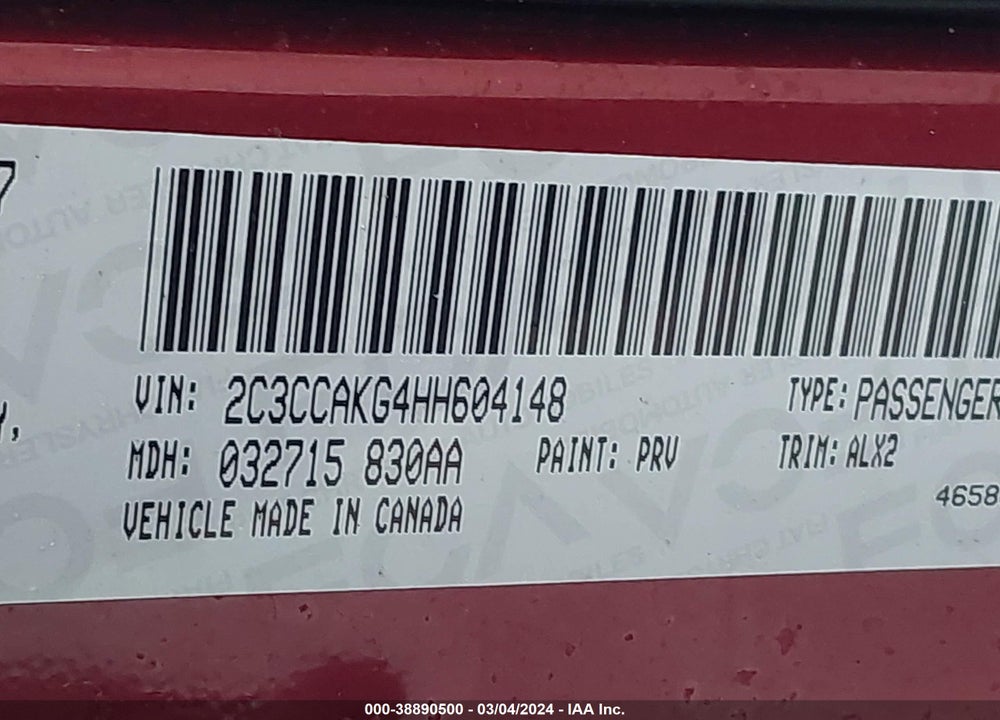 2017 CHRYSLER 300C VIN: 2C3CCAKG4HH604148