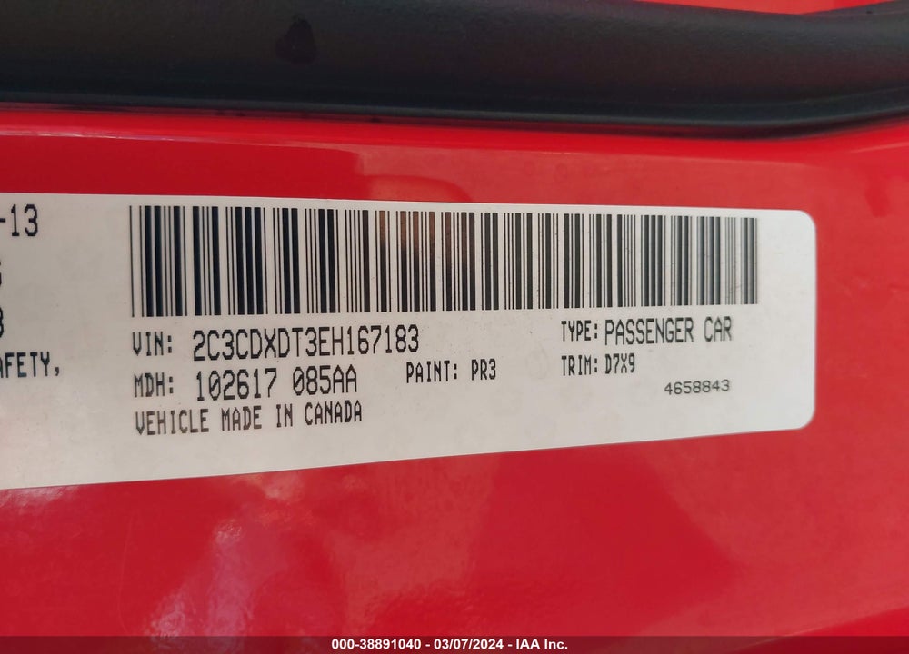 2014 DODGE CHARGER R/T VIN: 2C3CDXDT3EH167183