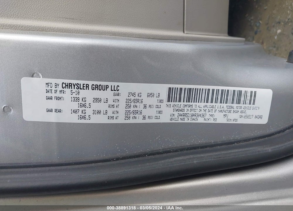 2010 CHRYSLER TOWN & COUNTRY TOURING VIN: 2A4RR5D18AR304367