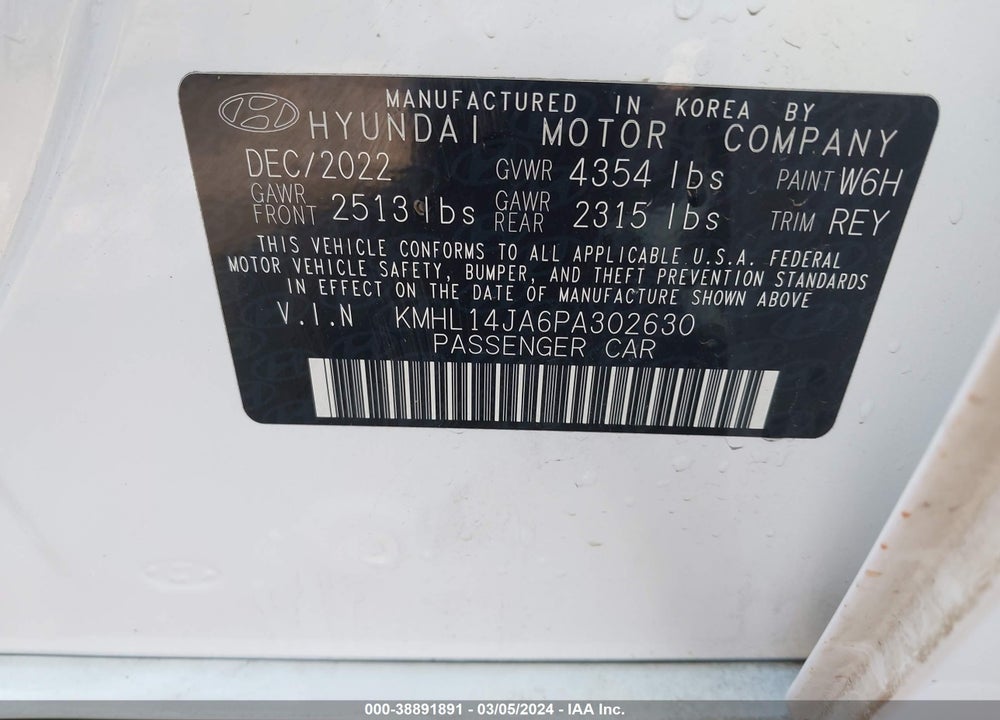 2023 HYUNDAI SONATA SEL VIN: KMHL14JA6PA302630