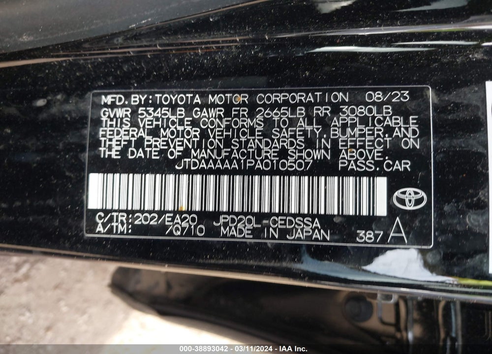 2023 TOYOTA MIRAI XLE VIN: JTDAAAAA1PA010507