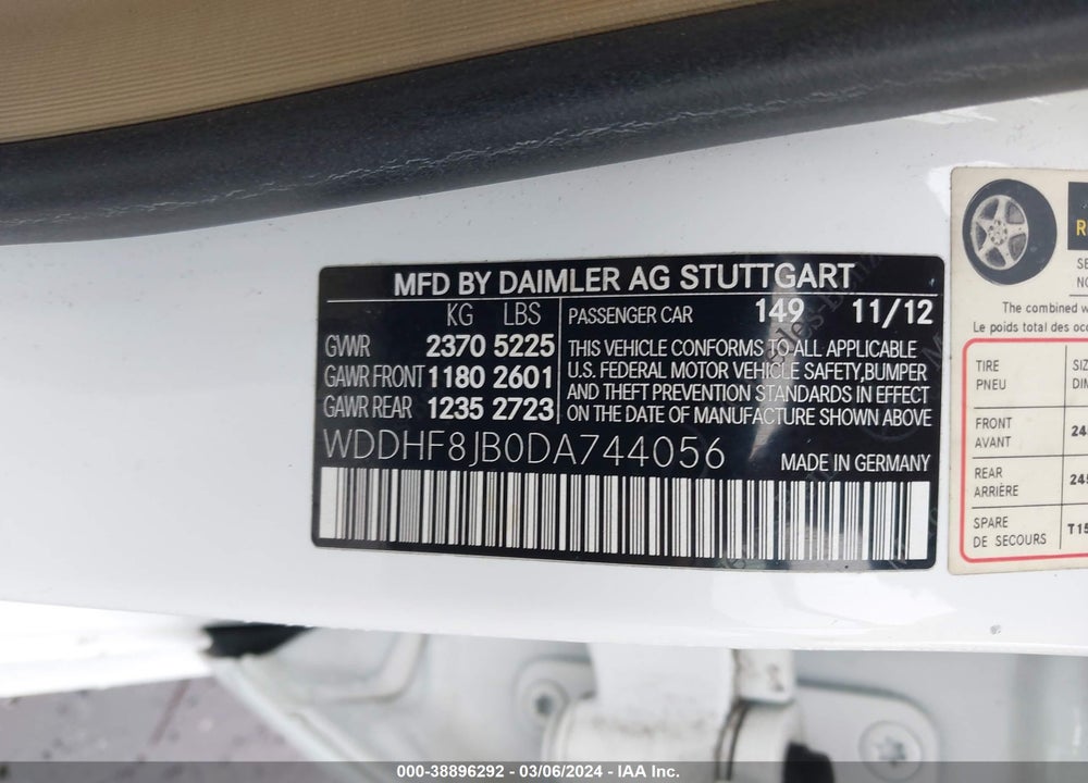 2013 MERCEDES-BENZ E 350 4MATIC VIN: WDDHF8JB0DA744056