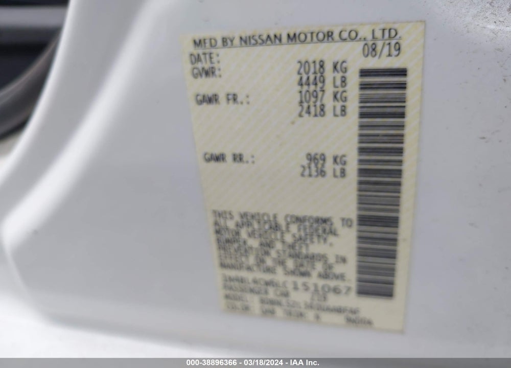 2020 NISSAN ALTIMA SR INTELLIGENT AWD VIN: 1N4BL4CW6LC151067