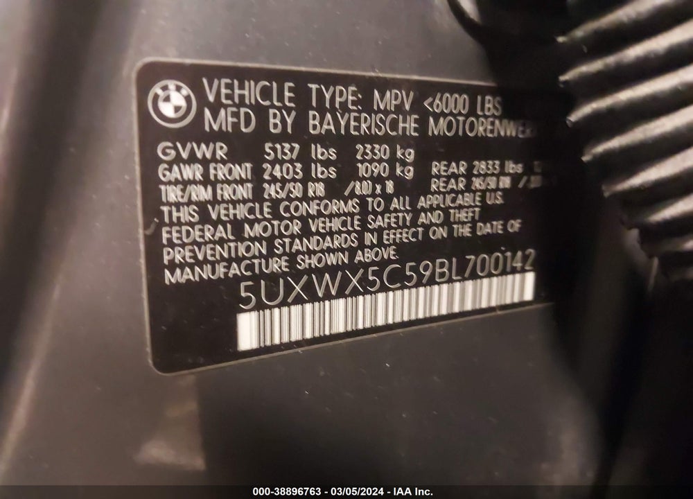 2011 BMW X3 XDRIVE28I VIN: 5UXWX5C59BL700142
