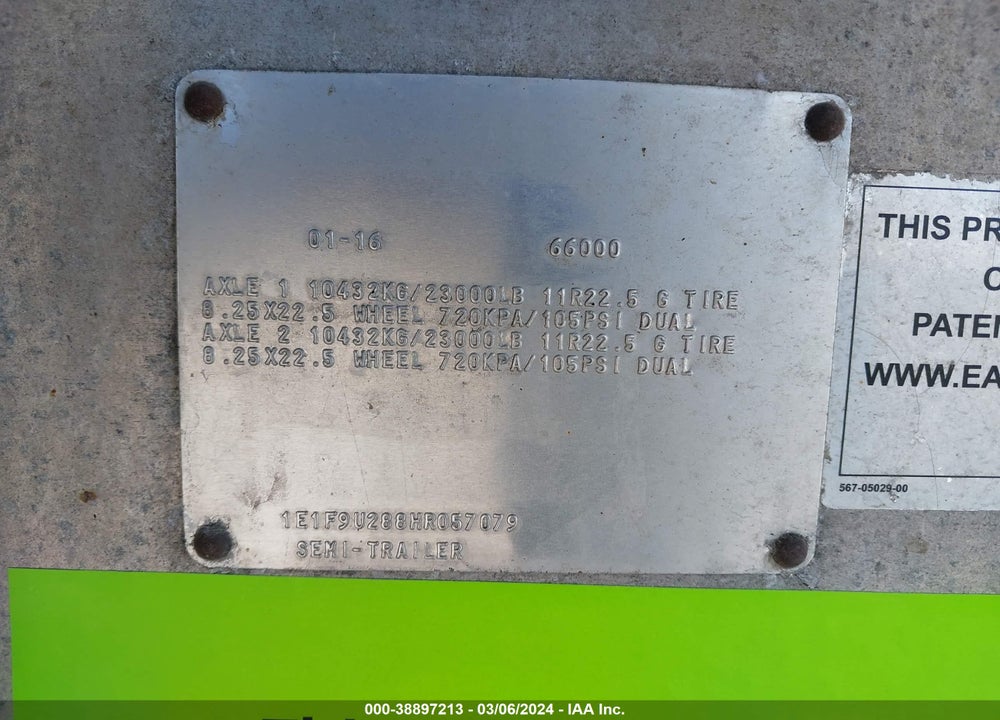 2017 EAST MANUFACTURING DUMP VIN: 1E1F9U288HR057079