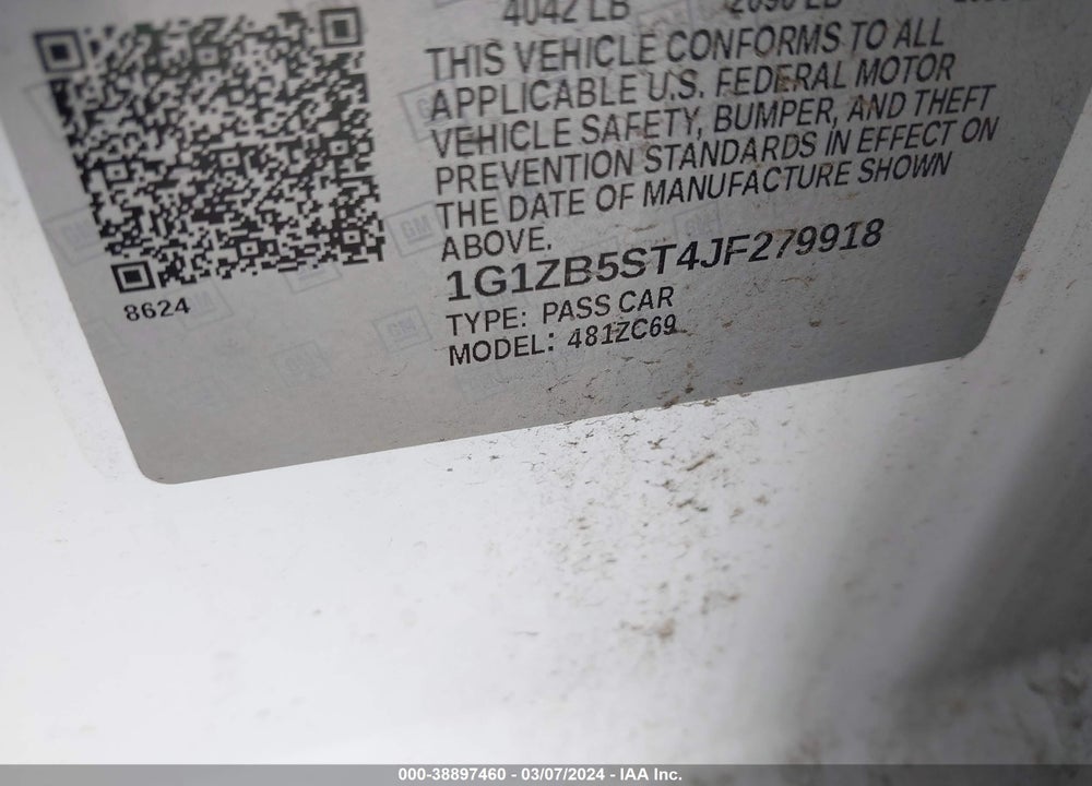 2018 CHEVROLET MALIBU 1LS VIN: 1G1ZB5ST4JF279918