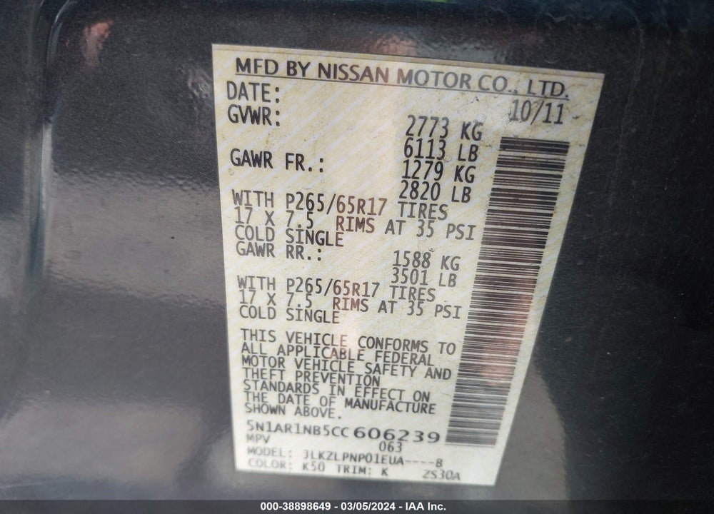 2012 NISSAN PATHFINDER SILVER VIN: 5N1AR1NB5CC606239