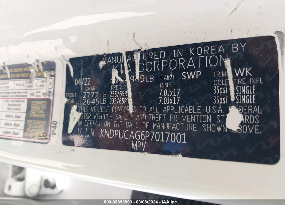 2023 KIA SPORTAGE HYBRID LX VIN: KNDPUCAG6P7017001