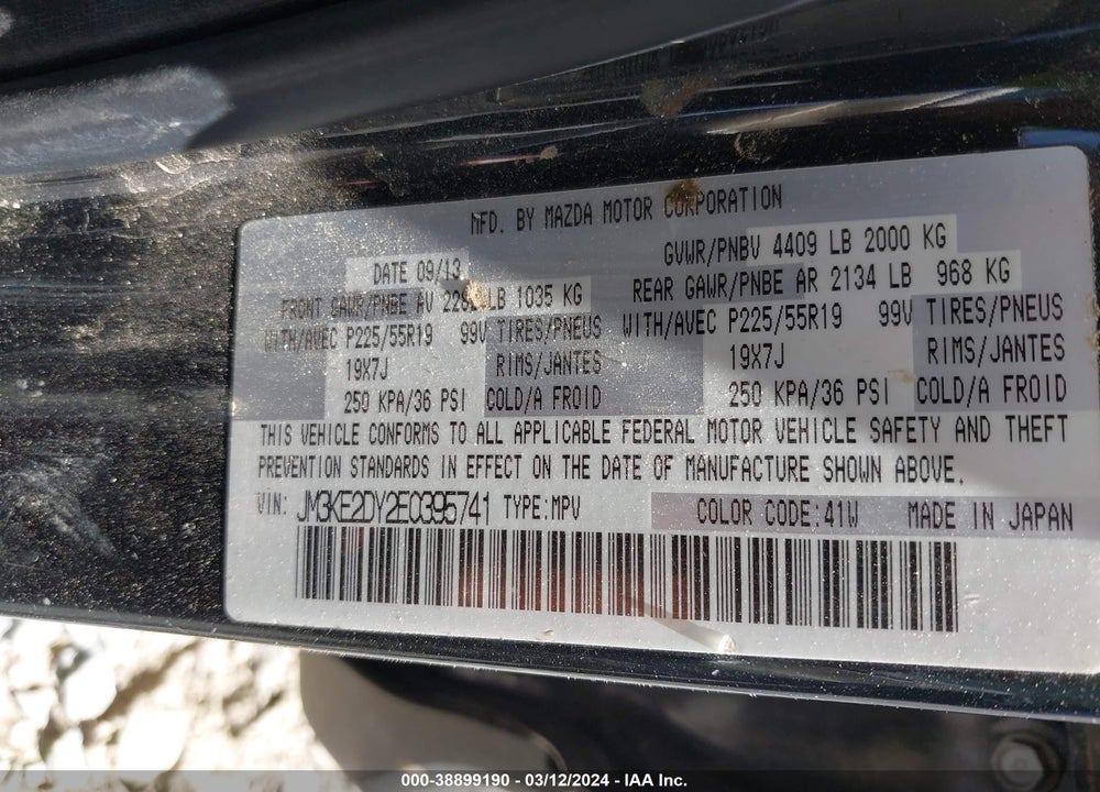 2014 MAZDA CX-5 GRAND TOURING VIN: JM3KE2DY2E0395741