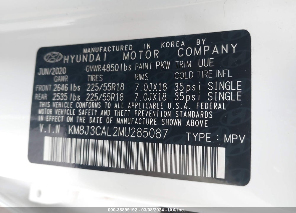 2021 HYUNDAI TUCSON LIMITED VIN: KM8J3CAL2MU285087
