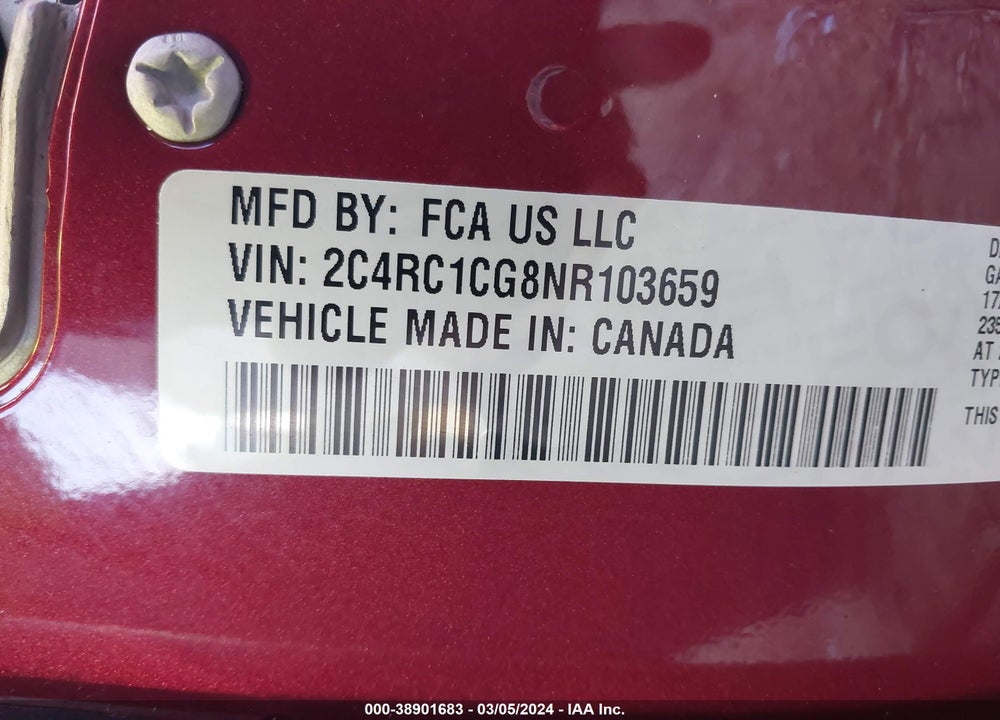 2022 CHRYSLER VOYAGER LX VIN: 2C4RC1CG8NR103659