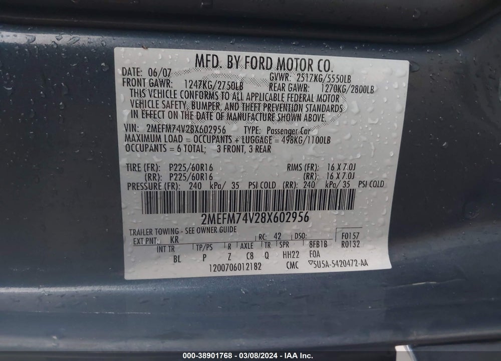 2008 MERCURY GRAND MARQUIS GS VIN: 2MEFM74V28X602956