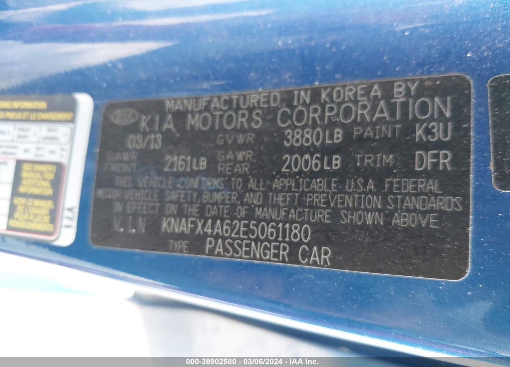 2014 KIA FORTE LX VIN: KNAFX4A62E5061180