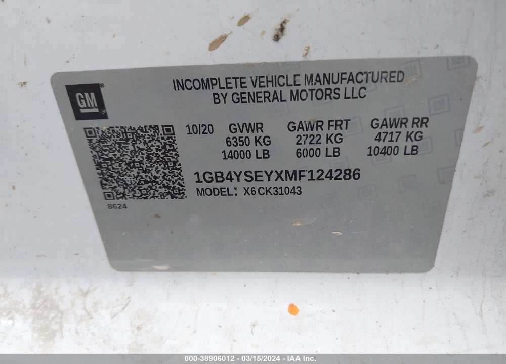 2021 CHEVROLET SILVERADO 3500HD CHASSIS WORK TRUCK VIN: 1GB4YSEYXMF124286