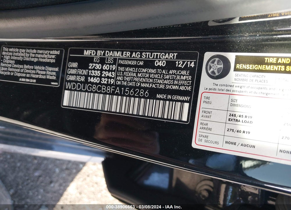 2015 MERCEDES-BENZ S 550 VIN: WDDUG8CB8FA156286