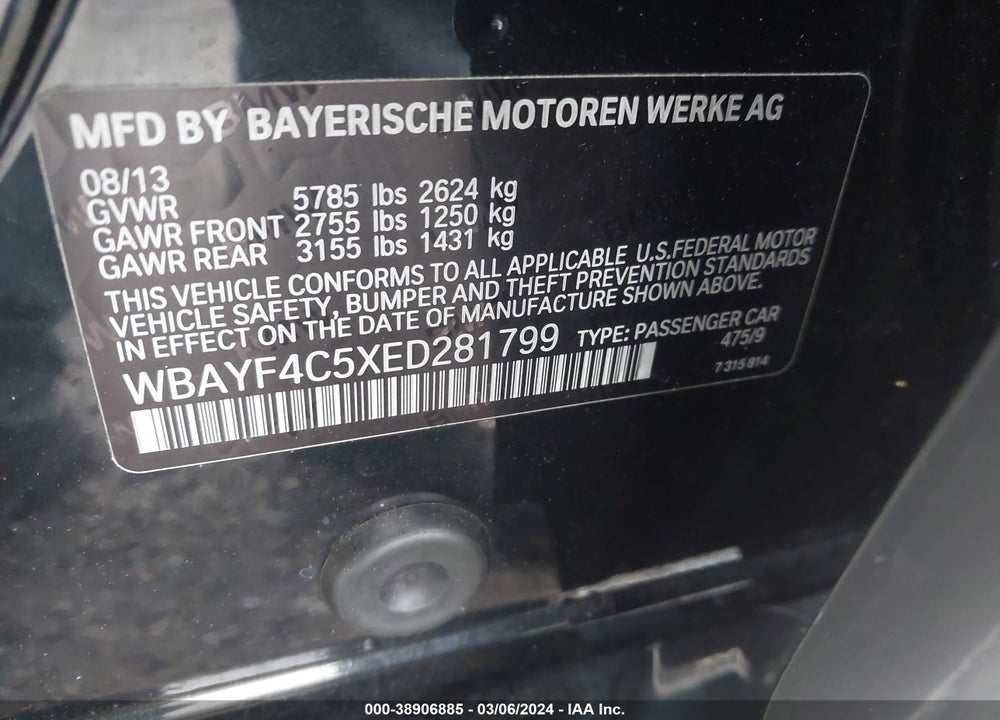 2014 BMW 740LI XDRIVE VIN: WBAYF4C5XED281799