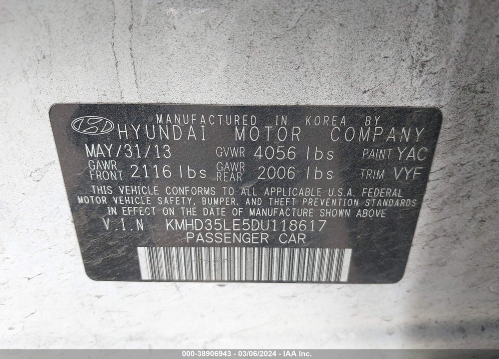 2013 HYUNDAI ELANTRA GT VIN: KMHD35LE5DU118617