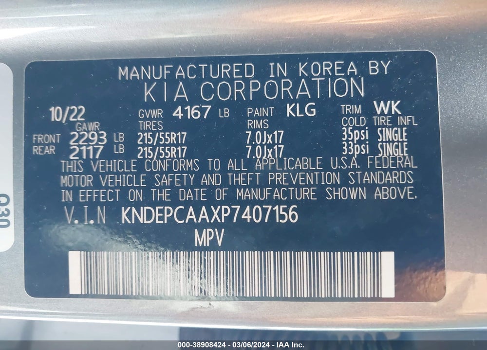2023 KIA SELTOS VIN: KNDEPCAAXP7407156