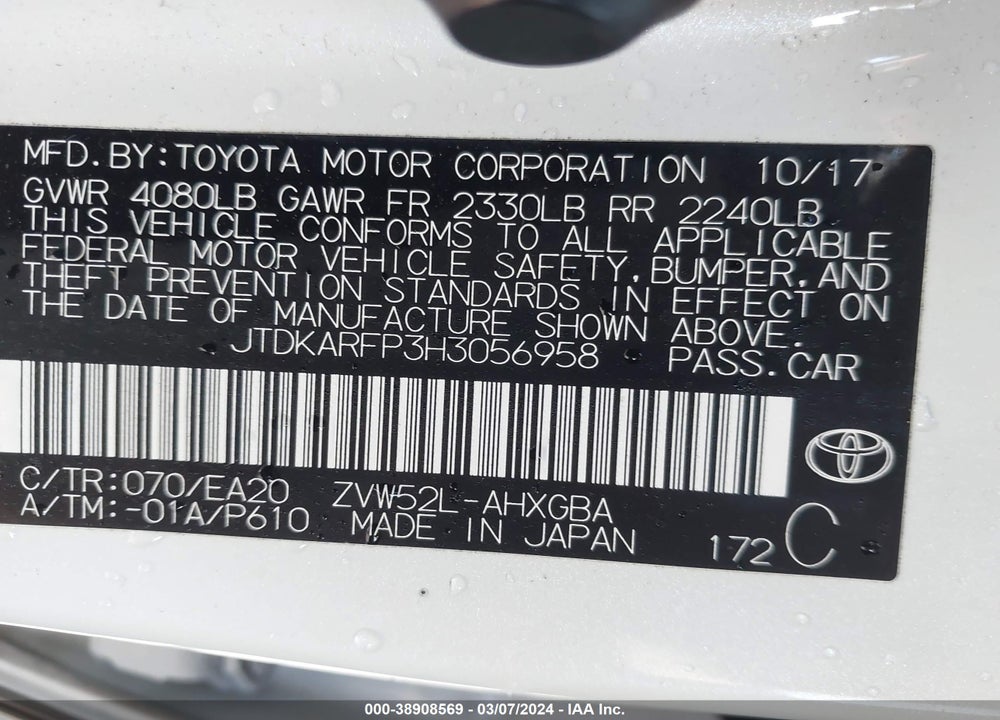 2017 TOYOTA PRIUS PRIME PREMIUM VIN: JTDKARFP3H3056958