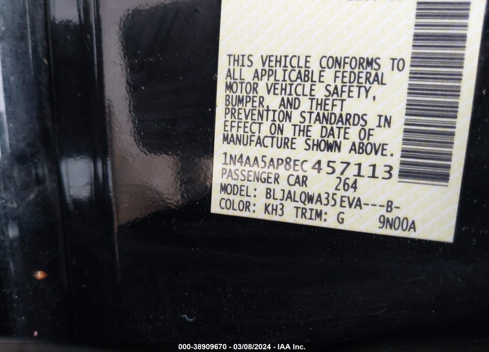 2014 NISSAN MAXIMA VIN: 1N4AA5AP8EC457113