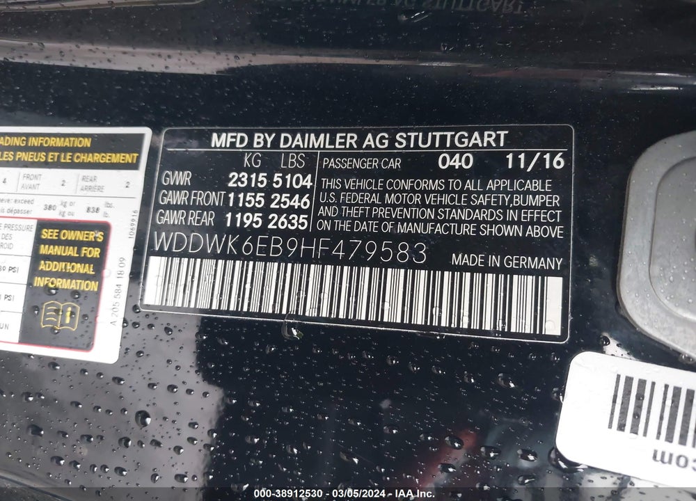 2017 MERCEDES-BENZ AMG C 43 4MATIC VIN: WDDWK6EB9HF479583