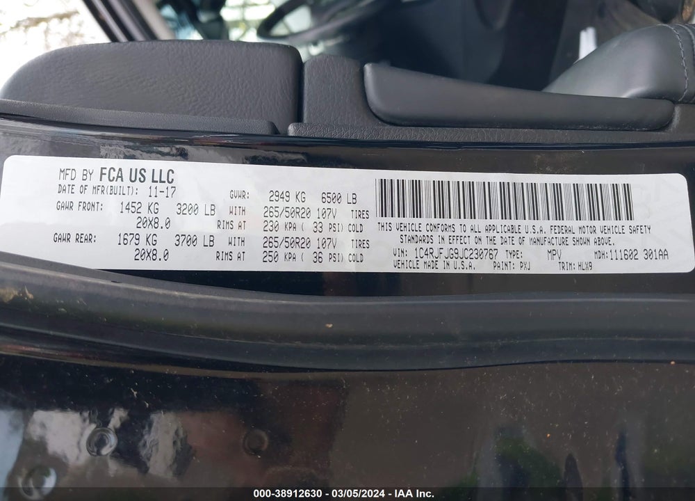 2018 JEEP GRAND CHEROKEE SUMMIT 4X4 VIN: 1C4RJFJG9JC230767