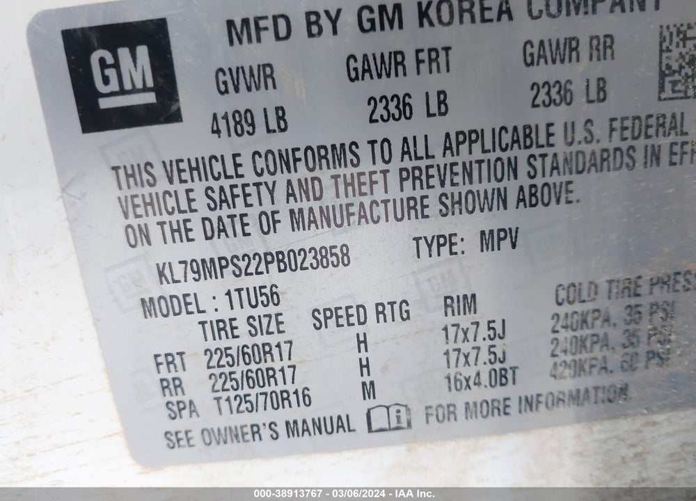 2023 CHEVROLET TRAILBLAZER FWD LT VIN: KL79MPS22PB023858