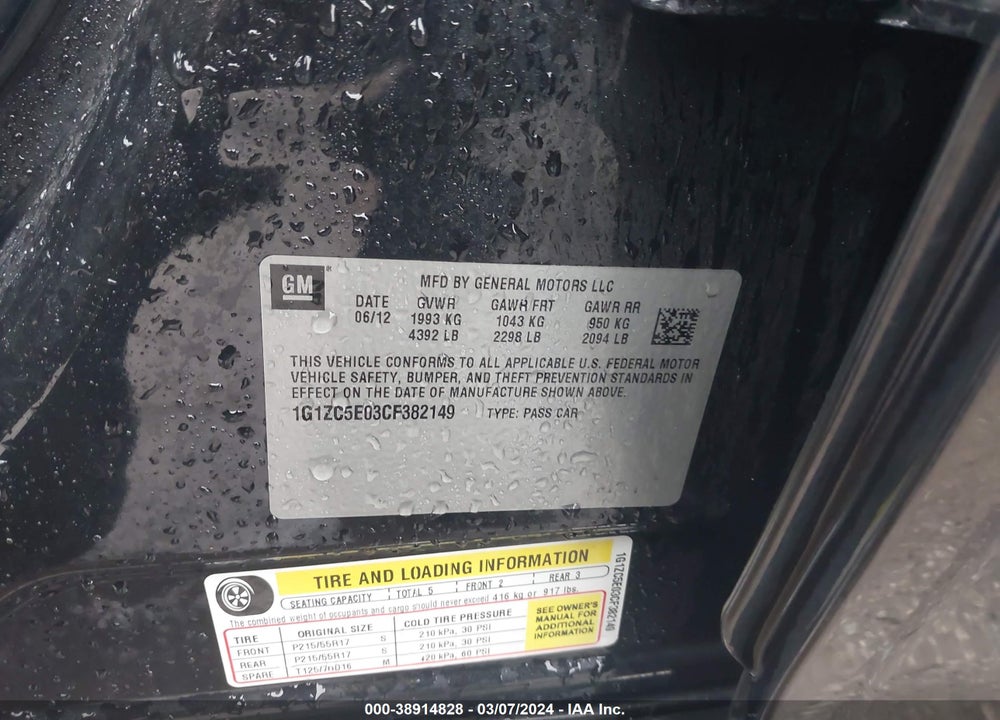2012 CHEVROLET MALIBU 1LT VIN: 1G1ZC5E03CF382149