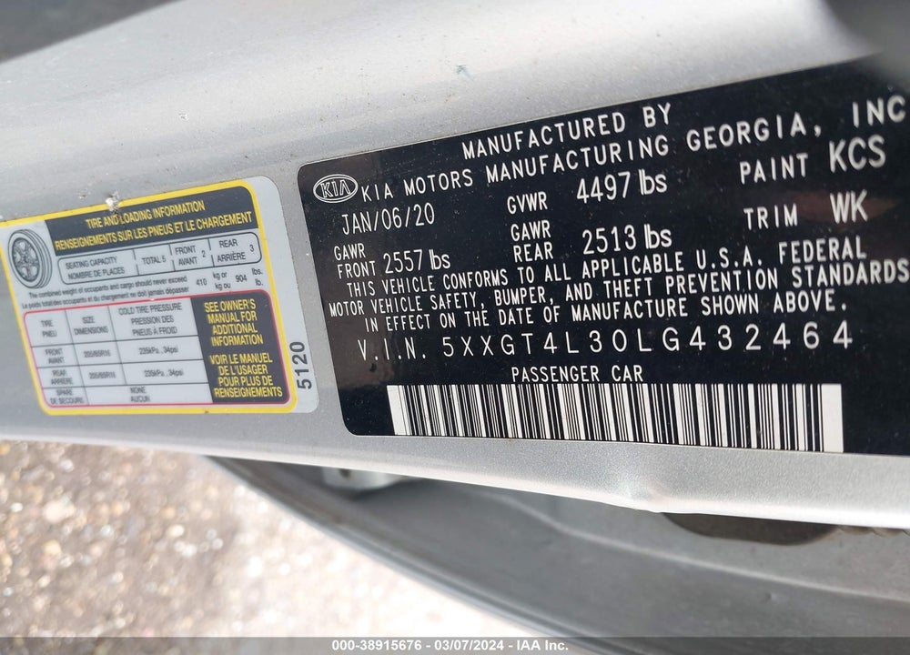 2020 KIA OPTIMA LX VIN: 5XXGT4L30LG432464