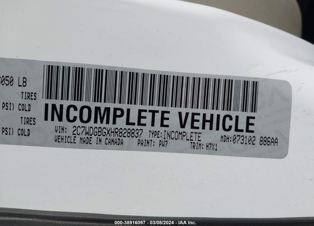 2017 DODGE GRAND CARAVAN SE VIN: 2C7WDGBGXHR828837