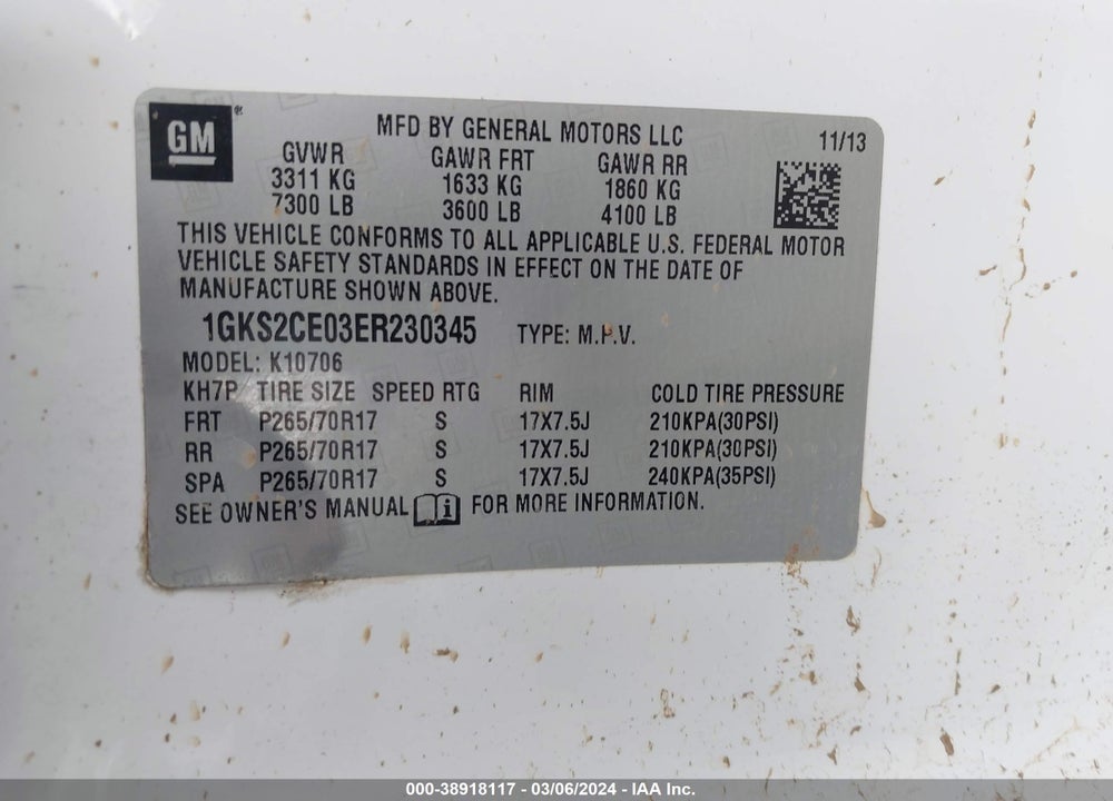 2014 GMC YUKON SLT VIN: 1GKS2CE03ER230345