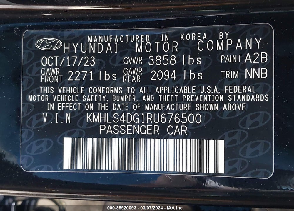 2024 HYUNDAI ELANTRA SEL VIN: KMHLS4DG1RU676500
