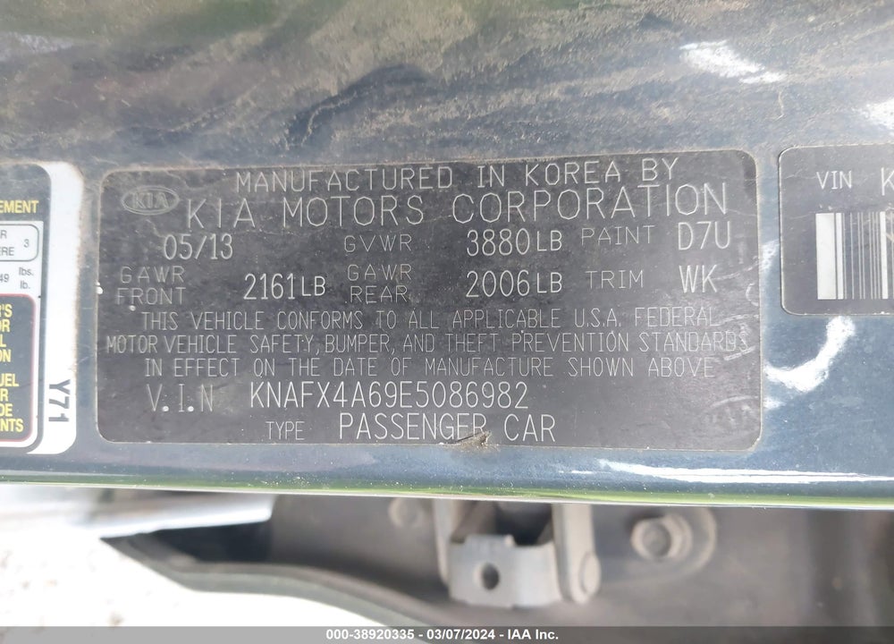 2014 KIA FORTE LX VIN: KNAFX4A69E5086982