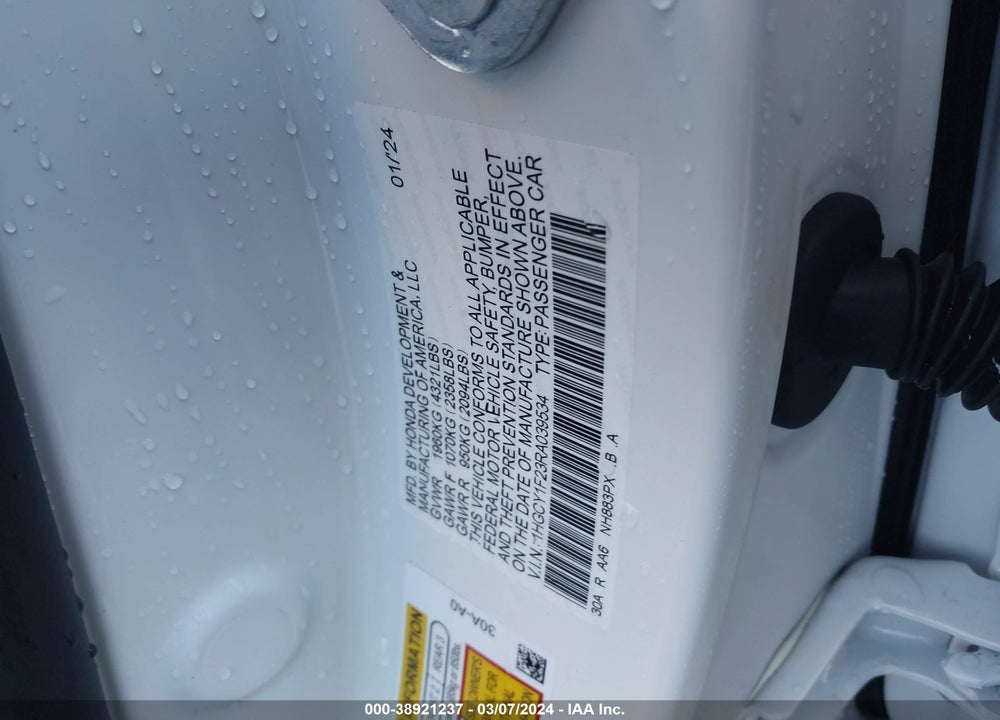 2024 HONDA ACCORD LX VIN: 1HGCY1F23RA039534