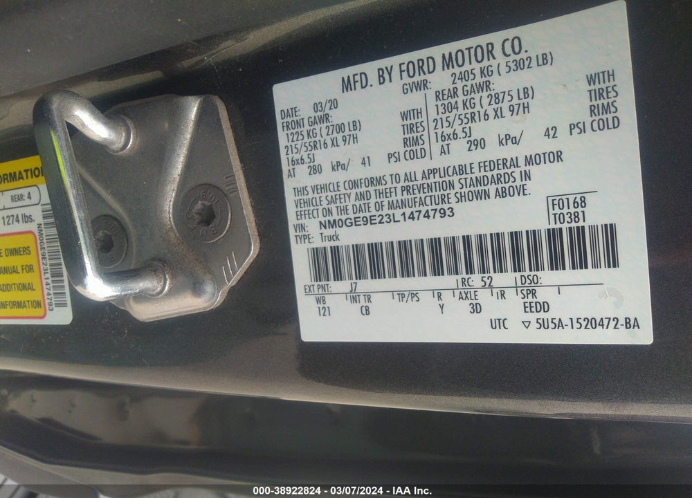 2020 FORD TRANSIT CONNECT XL PASSENGER VIN: NM0GE9E23L1474793