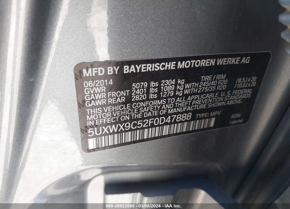 2015 BMW X3 XDRIVE28I VIN: 5UXWX9C52F0D47888