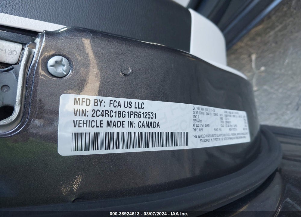 2023 CHRYSLER PACIFICA TOURING L VIN: 2C4RC1BG1PR612531