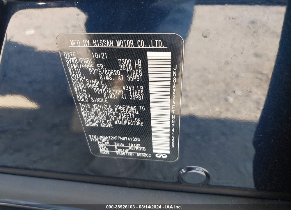 2022 INFINITI QX80 LUXE VIN: JN8AZ2AF7N9741326