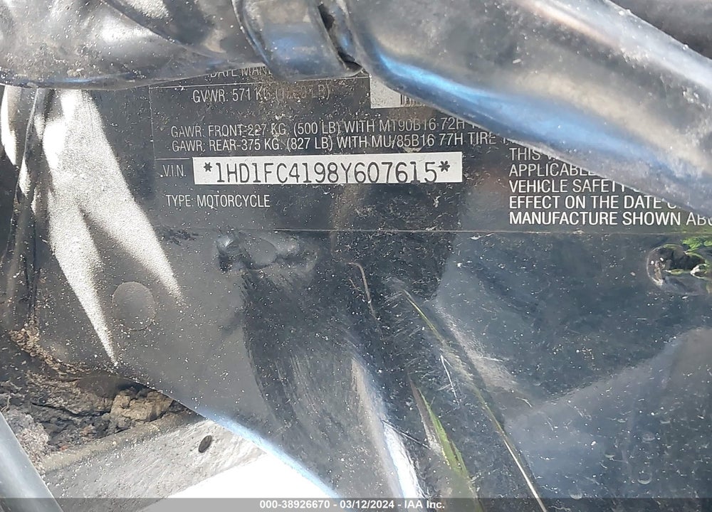 2008 HARLEY-DAVIDSON FLHTCUI VIN: 1HD1FC4198Y607615
