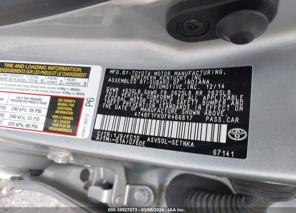 2015 TOYOTA CAMRY LE VIN: 4T4BF1FK0FR466617