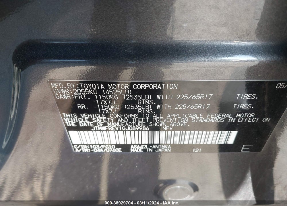 2016 TOYOTA RAV4 XLE VIN: JTMWFREV1GJ089986