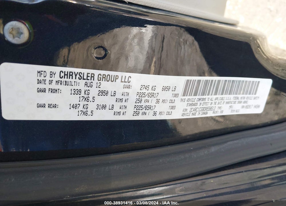 2013 CHRYSLER TOWN & COUNTRY TOURING-L VIN: 2C4RC1CG8DR558512