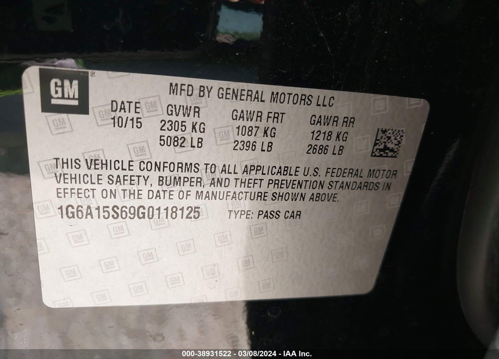 2016 CADILLAC CTS-V VIN: 1G6A15S69G0118125
