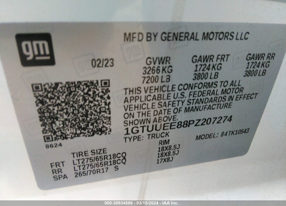 2023 GMC SIERRA 1500 4WD SHORT BOX AT4 VIN: 1GTUUEE88PZ207274